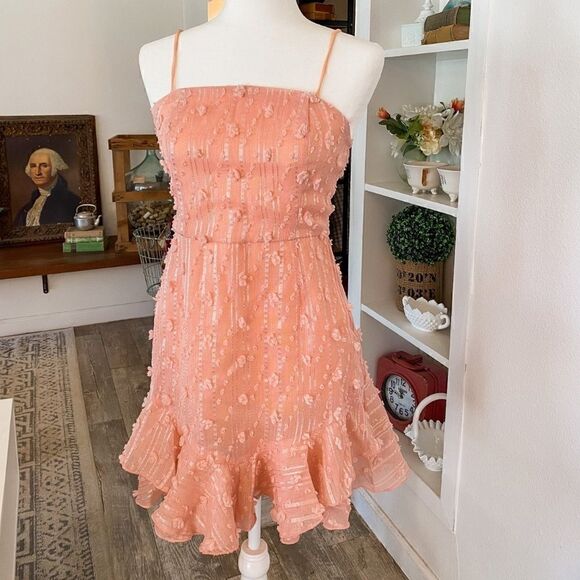 Peach Swiss Dot Ruffle Hem Dress, M - Picture 4 of 4